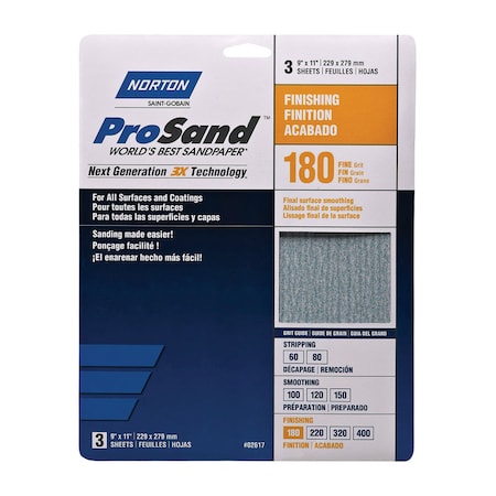 Norton Abrasives Norton ProSand 11 in. L X 9 in. W 180 Grit Aluminum Oxide Sandpaper 3 pk 7660768159